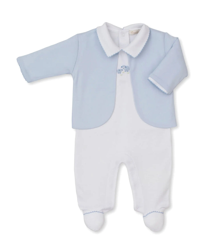 Blue Almonds Ltd Premier Sweet Sheep - Footie w/ Jacket Set HE - White/Lt Blue Kissy Kissy