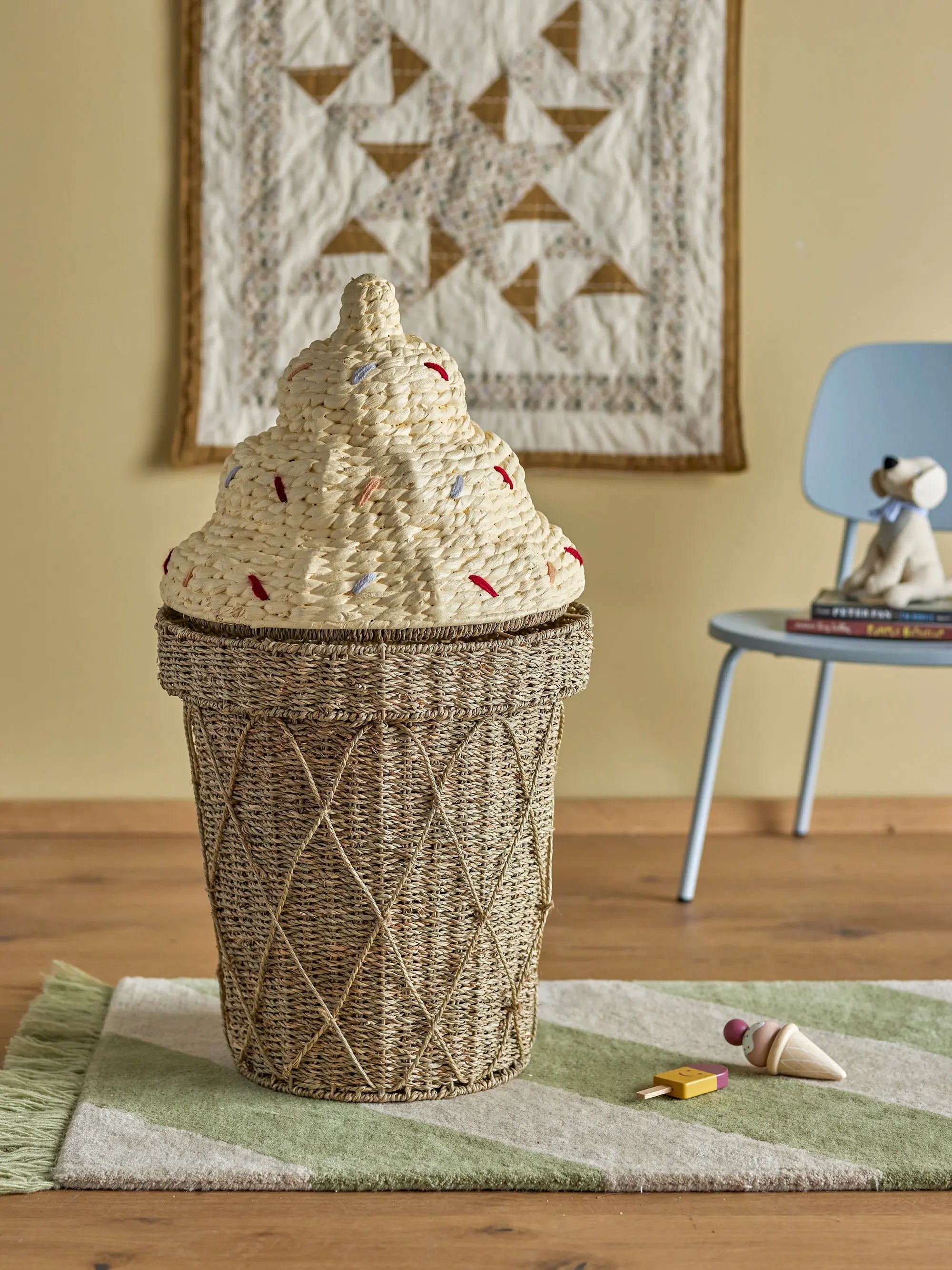 Rattan Storage Basket - Ice Cream - Blue Almonds