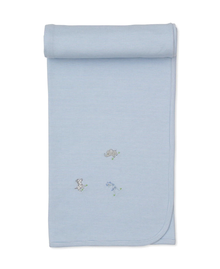 Blue Almonds Ltd SCE Safari Party - Blanket w/ Hand Emb STR - Light Blue Kissy Kissy
