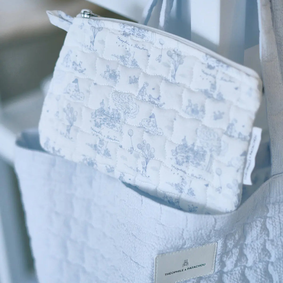 Blue Almonds Ltd Small Quilted Pouch  - Printed Blue Garden Party Theophile & Patachou