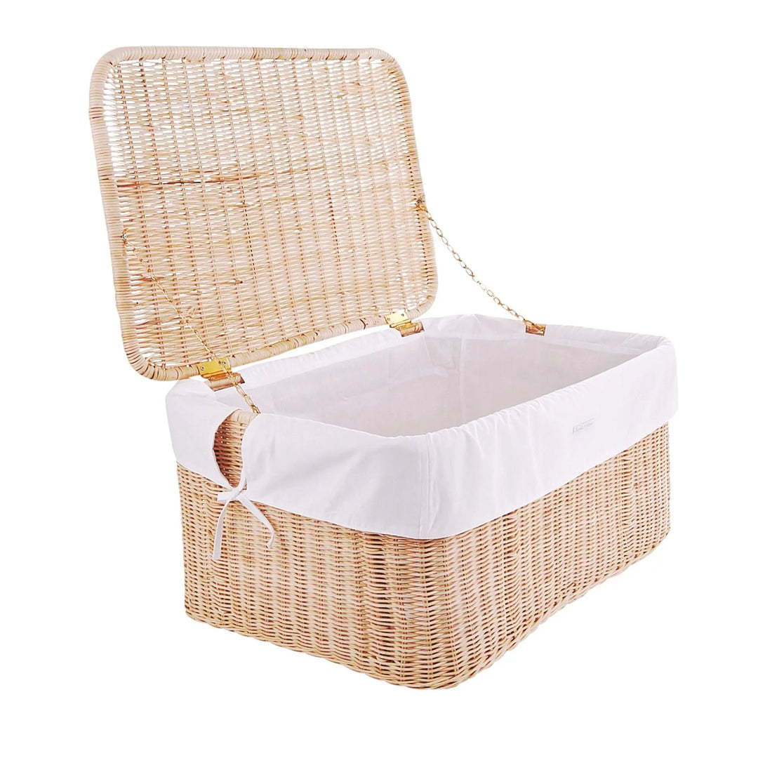 Blue Almonds Ltd Small natural wicker toy box + Cover cotton - Cotton White Theophile & Patachou