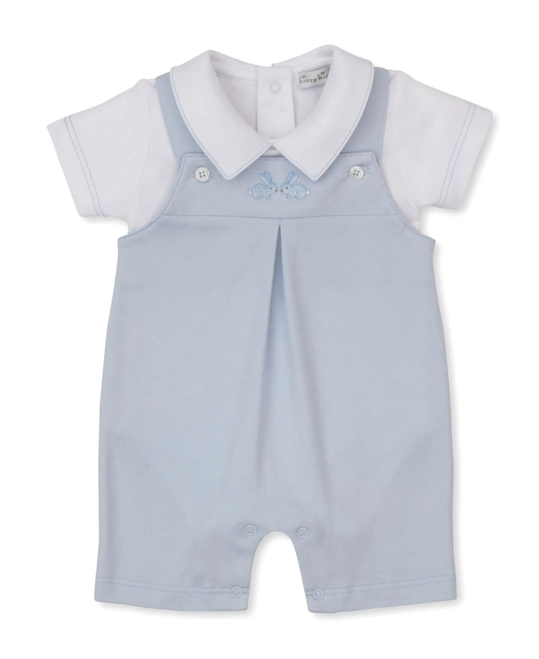 Blue Almonds Ltd Springtime Bunny Fun - Short Overall Set Mix - Light Blue/Wh Kissy Kissy