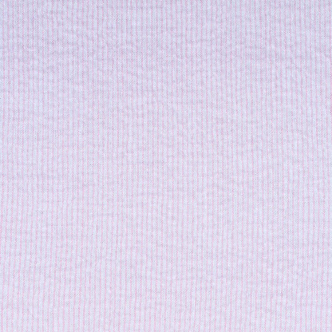 Blue Almonds Ltd Striped seersucker fabric 100% cotton - Pink Garden Party Theophile & Patachou