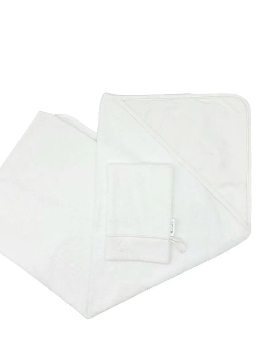 Blue Almonds Ltd Hooded towel & mitt "baby bees" white Gordonsbury