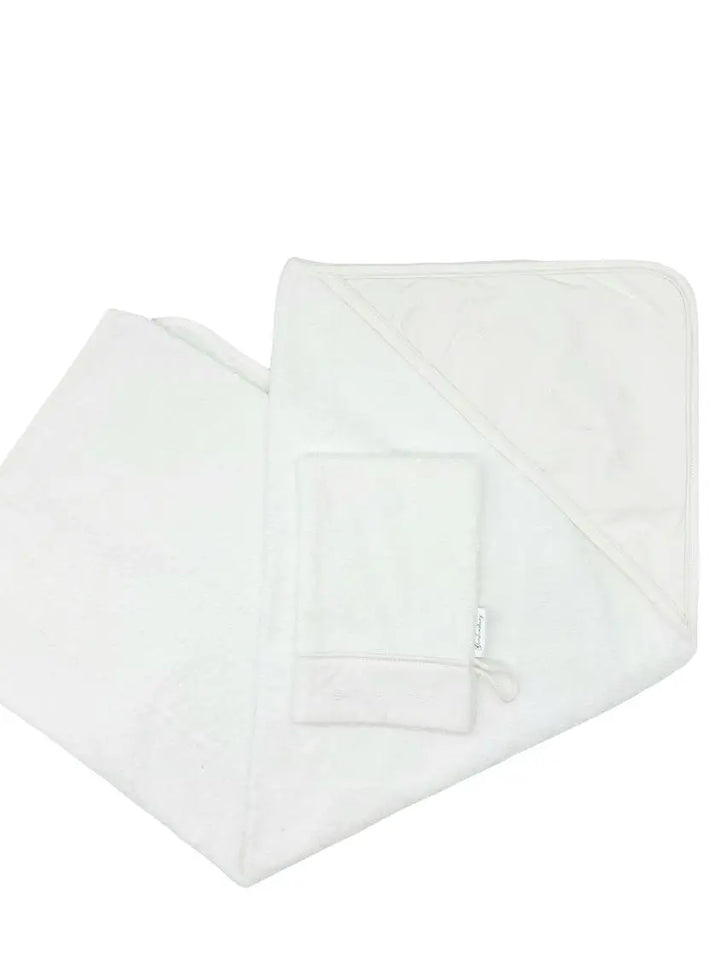 Blue Almonds Ltd Hooded towel & mitt "baby bees" white Gordonsbury
