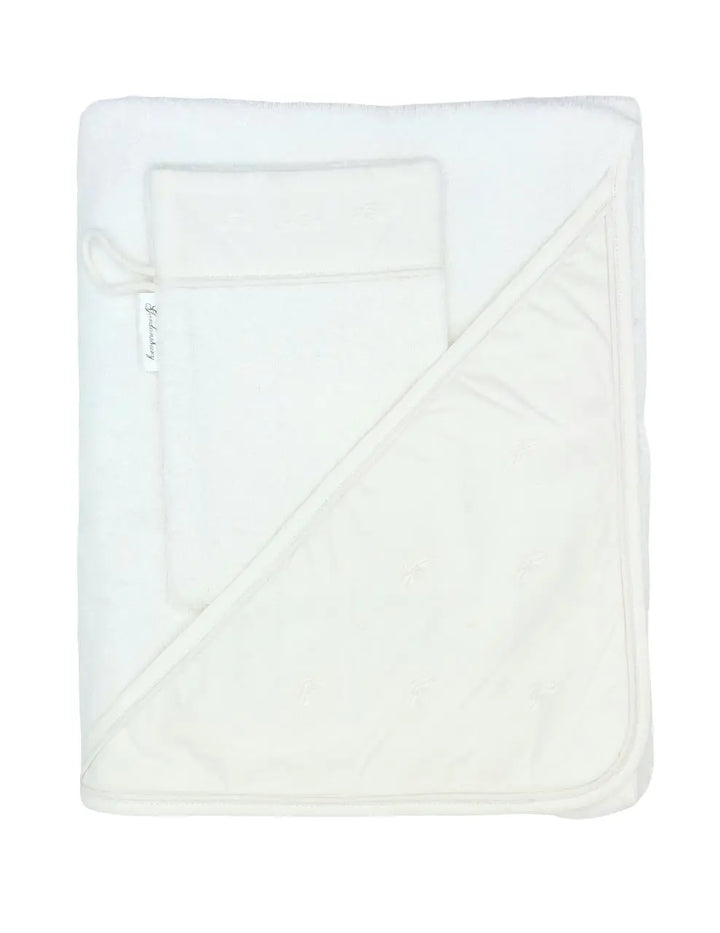 Blue Almonds Ltd Hooded towel & mitt "baby bees" white Gordonsbury