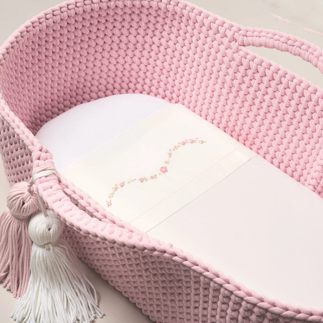 Blue Almonds Ltd Moses basket sheet set 'Piccola Rosa' Piccola Giuggiola