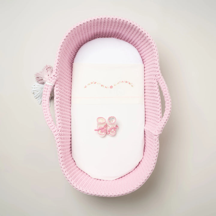 Blue Almonds Ltd Moses basket sheet set 'Piccola Rosa' Piccola Giuggiola