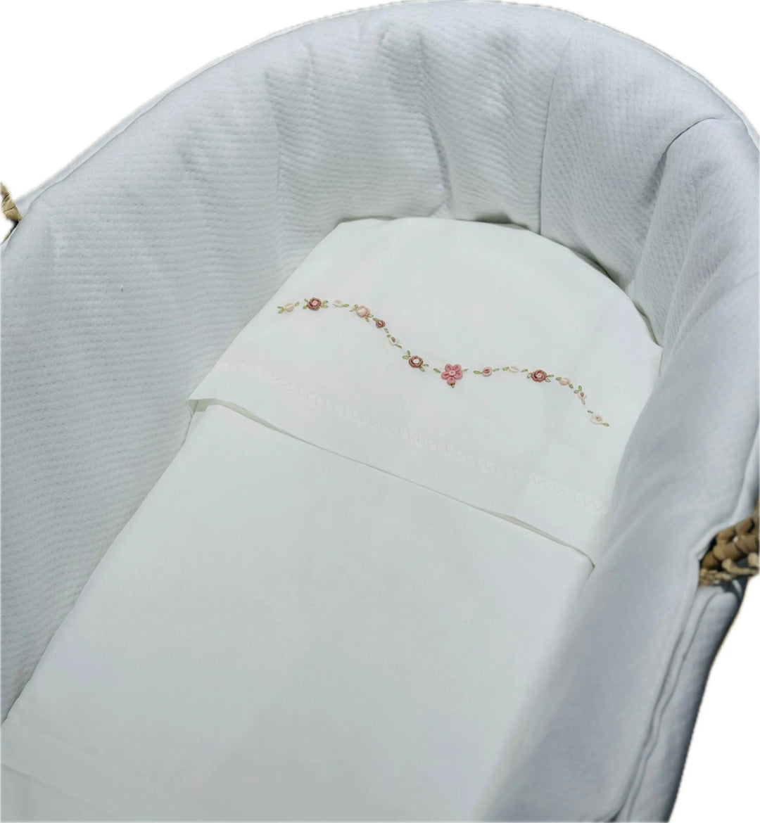 Blue Almonds Ltd Moses basket sheet set 'Piccola Rosa' Piccola Giuggiola