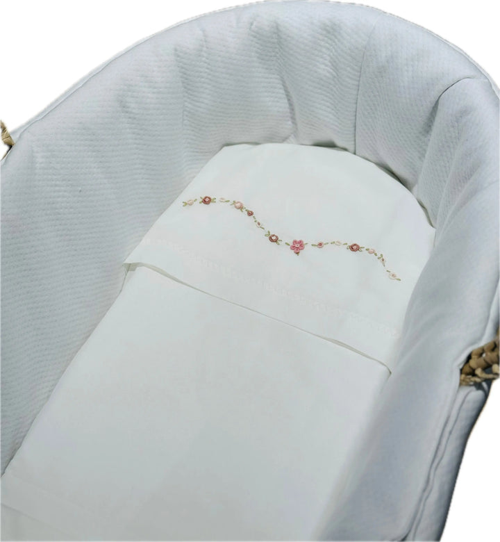 Blue Almonds Ltd Moses basket sheet set 'Piccola Rosa' Piccola Giuggiola