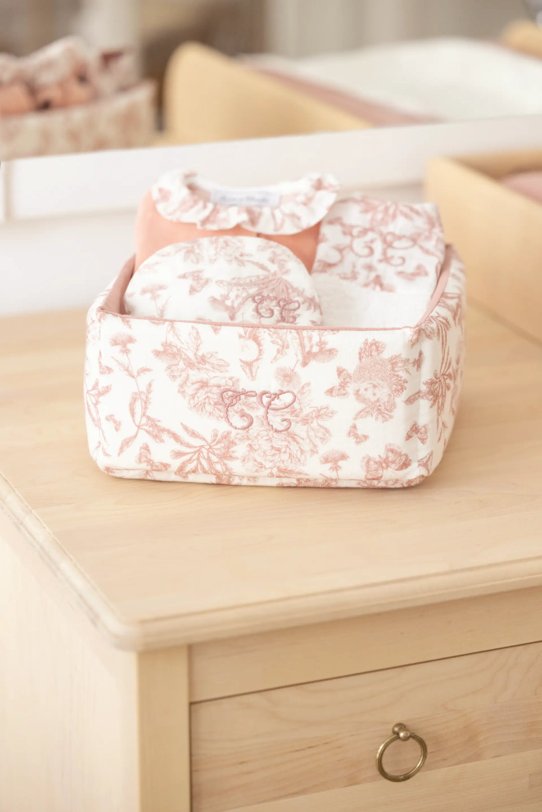 Blue Almonds Ltd Vanity Basket- Toile de Jouy Pink Tartine et Chocolat