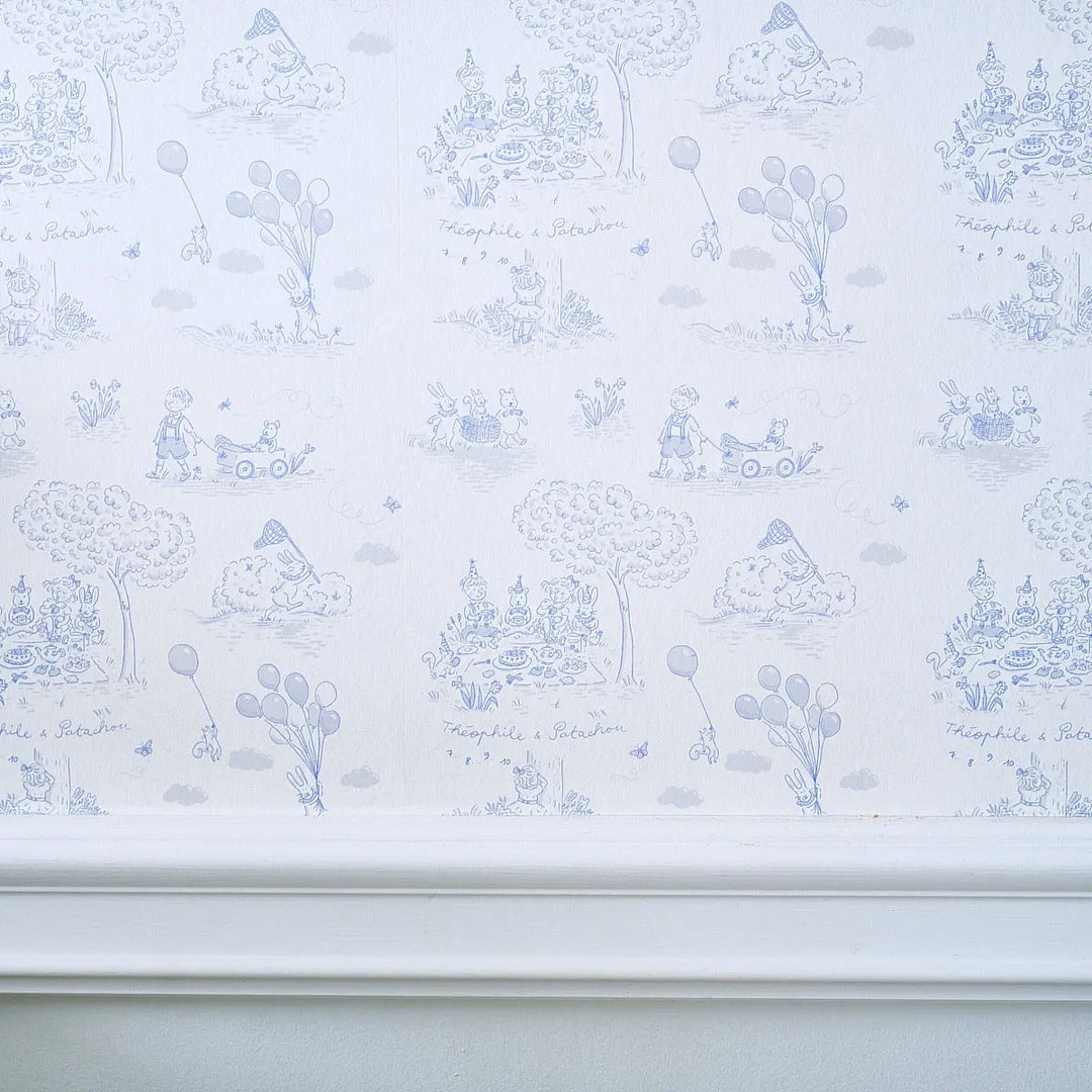 Blue Almonds Ltd Wallpaper - Blue Garden Party Theophile & Patachou