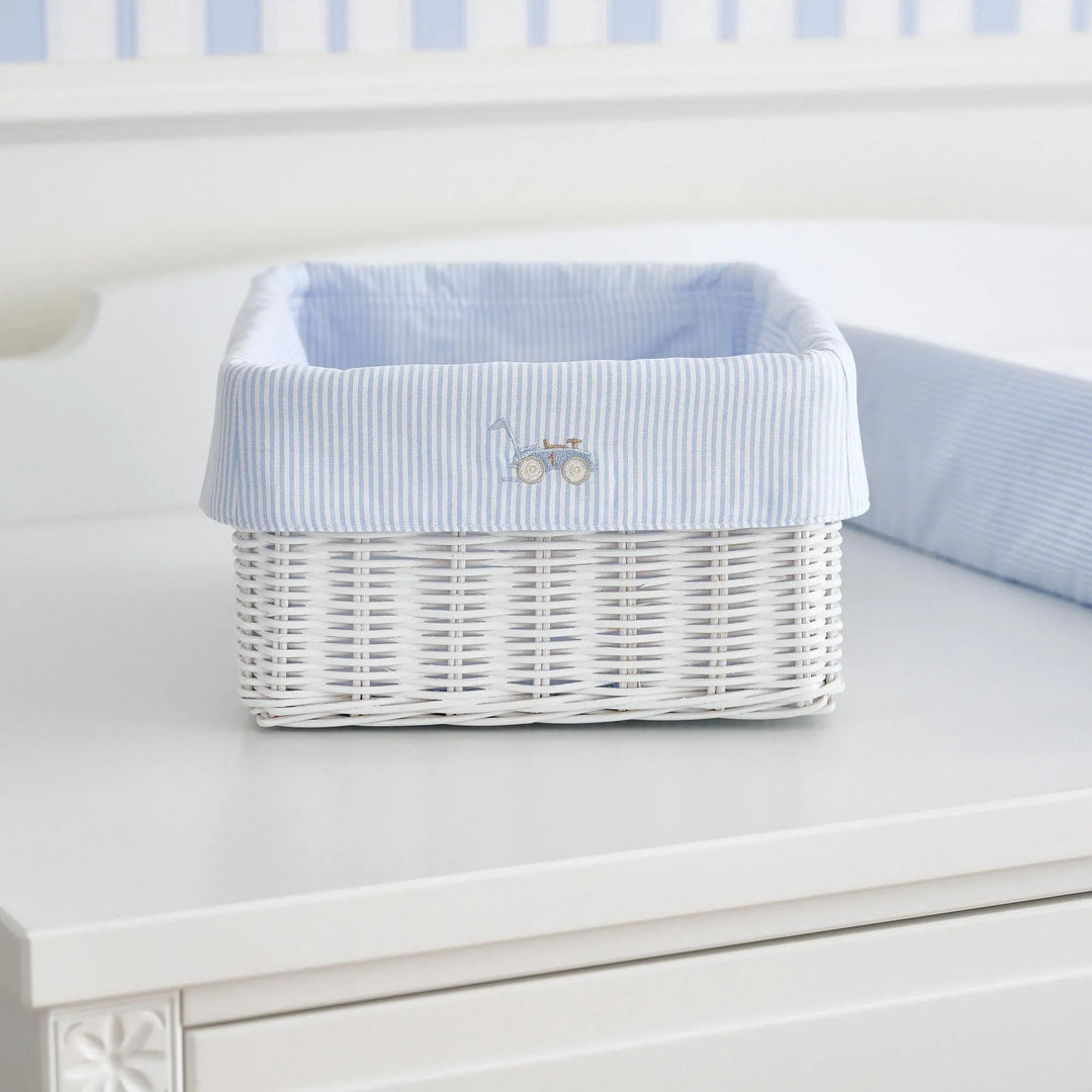 Blue Almonds Ltd White wicker basket + Lines Cover - Classic Car Theophile & Patachou