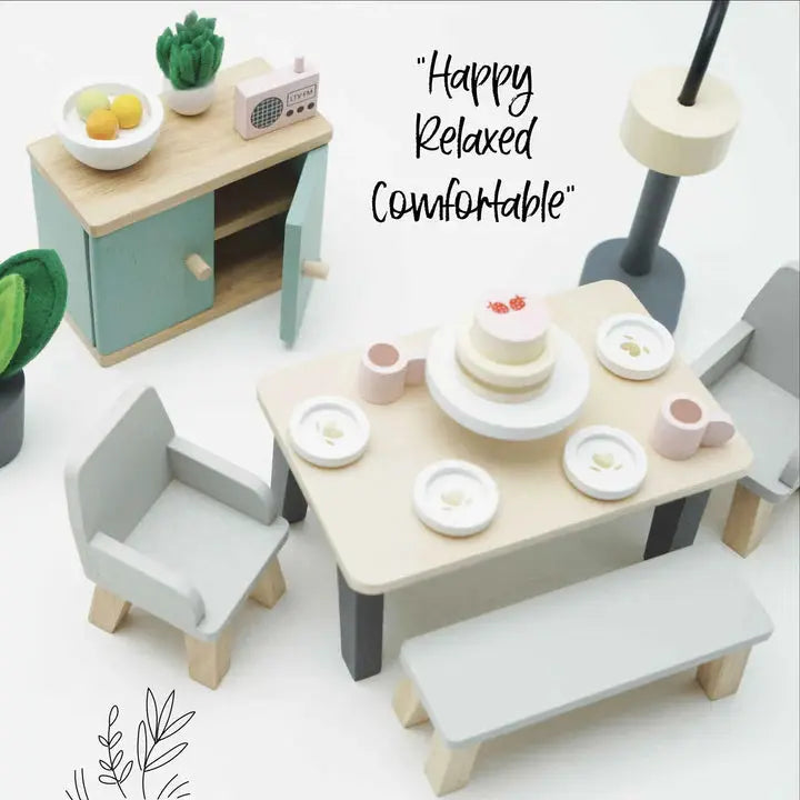 Wooden Dolls House Dining Room Blue Almonds