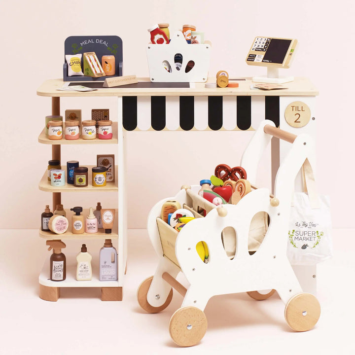 Blue Almonds Ltd Wooden Shopping Trolley & Cotton Bag Le Toy Van