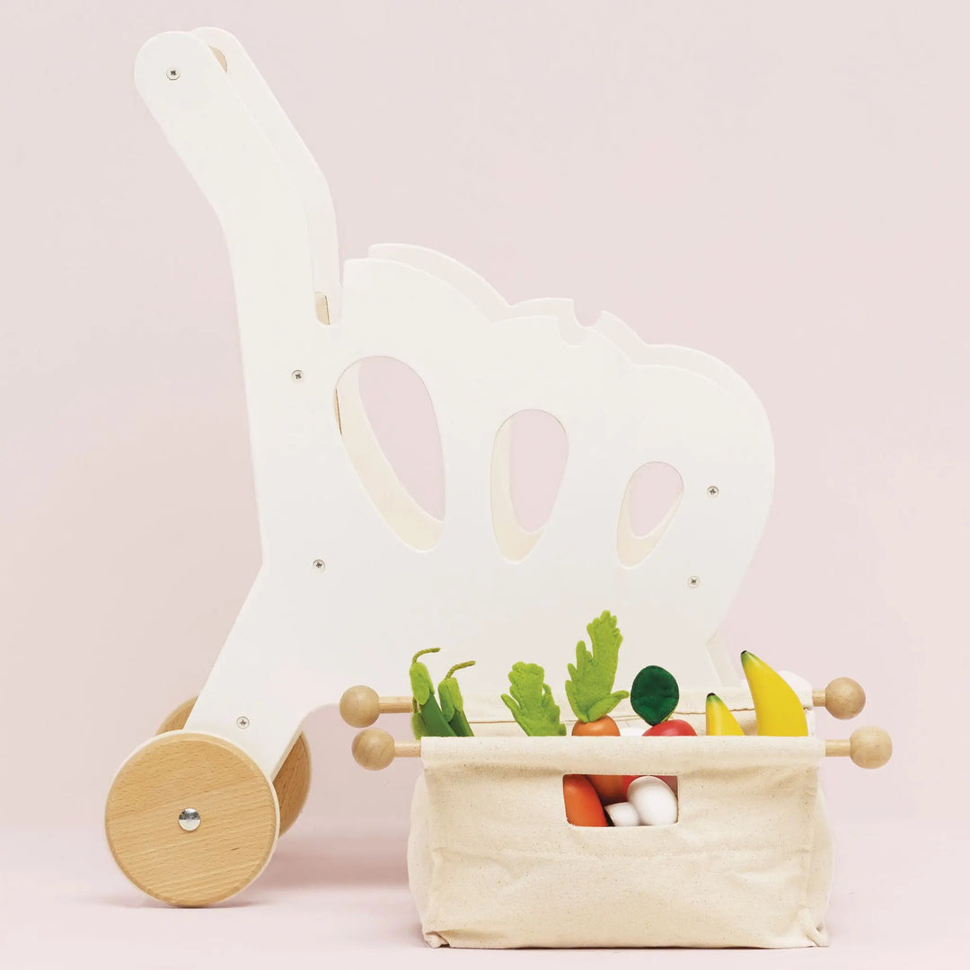 Blue Almonds Ltd Wooden Shopping Trolley & Cotton Bag Le Toy Van