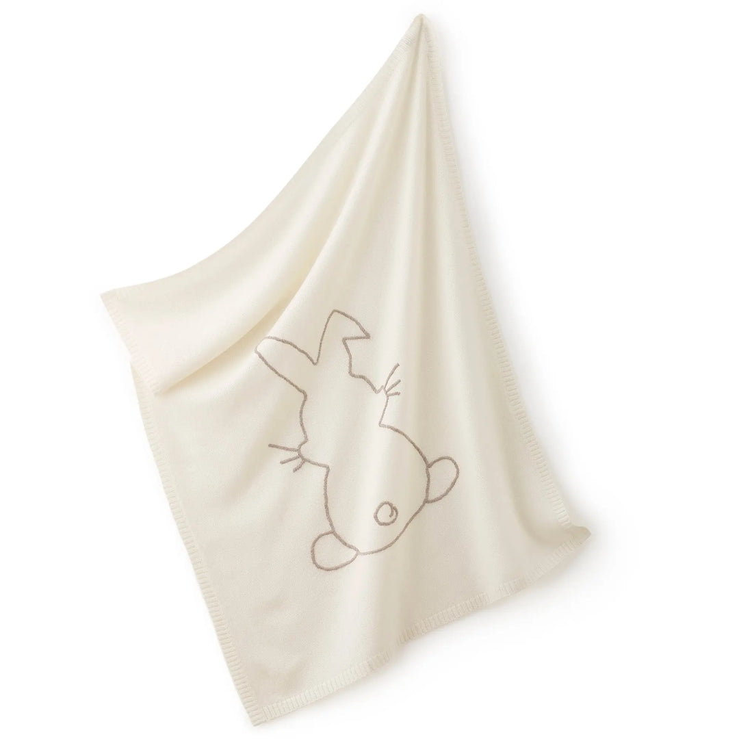 Cashmere bunny embroidered cream blanket-Blankets & swaddling-Ferrari Mariella-Blue Almonds-London-South Kensington