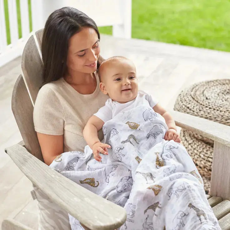Cotton muslin 4-pack "jungle"-Blankets & swaddling-aden + anais-Blue Almonds-London-South Kensington