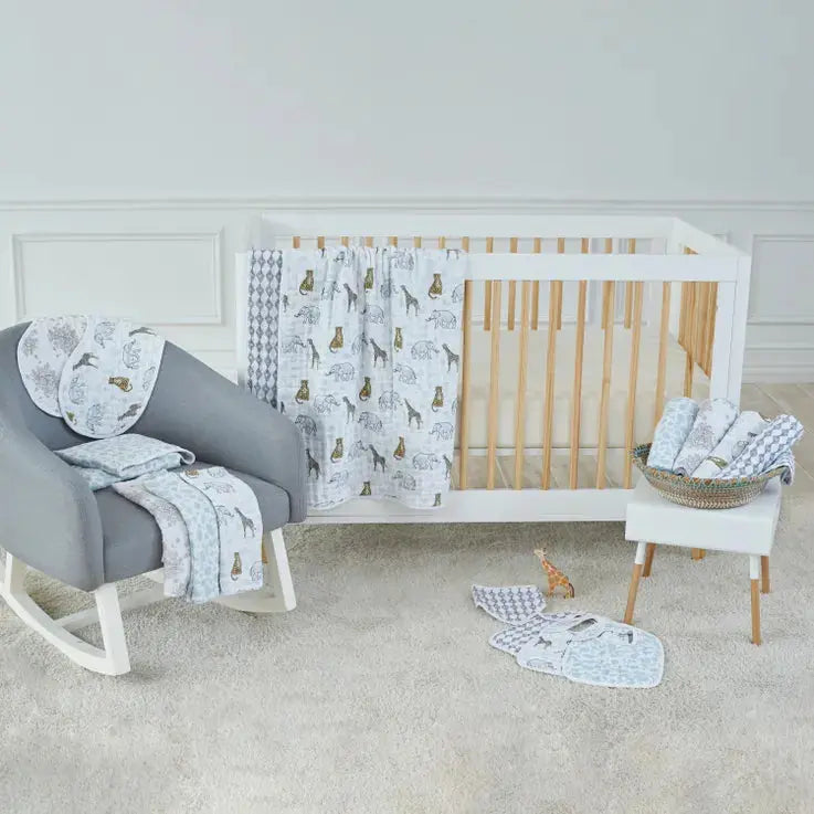 Cotton muslin 4-pack "jungle"-Blankets & swaddling-aden + anais-Blue Almonds-London-South Kensington