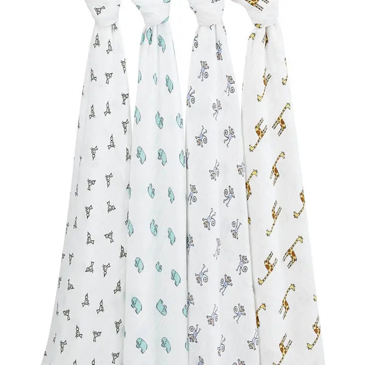 Cotton muslin 4-pack "jungle jam"-Blankets & swaddling-aden + anais-Blue Almonds-London-South Kensington