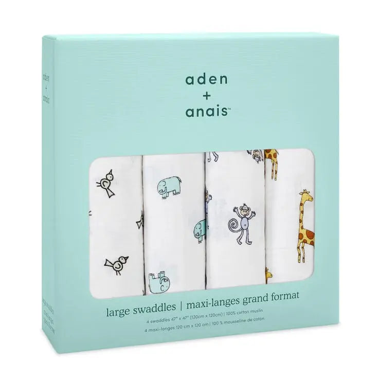 Cotton muslin 4-pack "jungle jam"-Blankets & swaddling-aden + anais-Blue Almonds-London-South Kensington