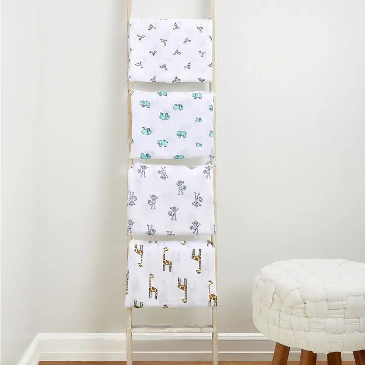 Cotton muslin 4-pack "jungle jam"-Blankets & swaddling-aden + anais-Blue Almonds-London-South Kensington