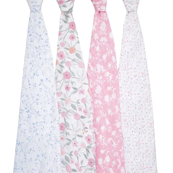 Cotton muslin 4-pack "ma fleur"-Blankets & swaddling-aden + anais-Blue Almonds-London-South Kensington