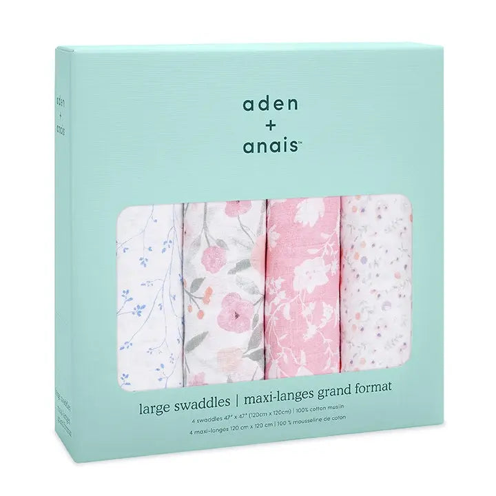 Cotton muslin 4-pack "ma fleur"-Blankets & swaddling-aden + anais-Blue Almonds-London-South Kensington
