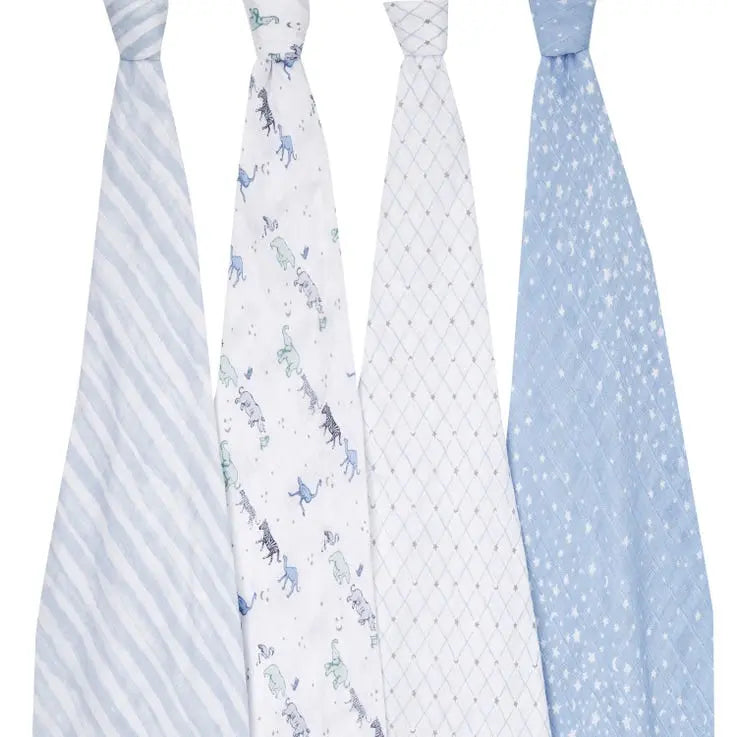 Cotton muslin 4-pack "rising star"-Blankets & swaddling-aden + anais-Blue Almonds-London-South Kensington