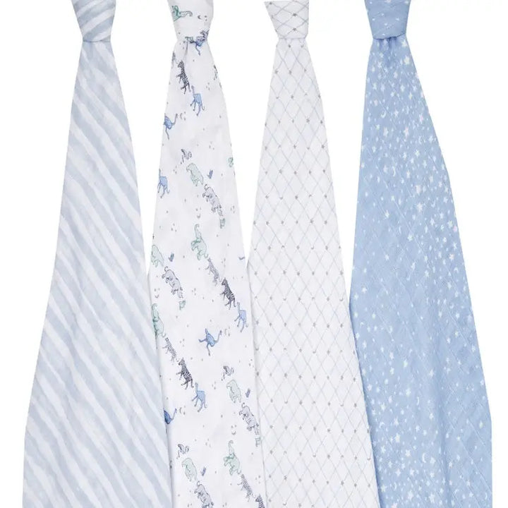 Cotton muslin 4-pack "rising star"-Blankets & swaddling-aden + anais-Blue Almonds-London-South Kensington