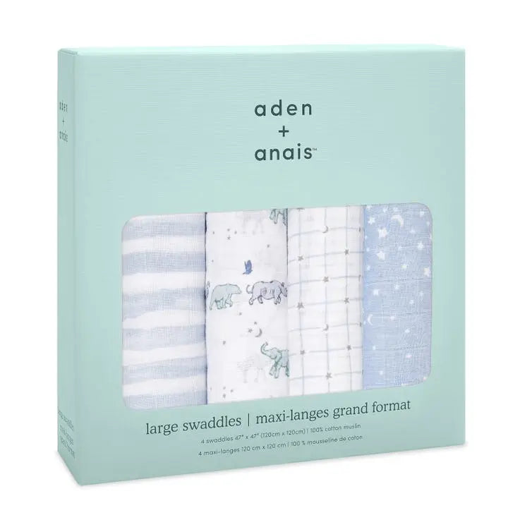 Cotton muslin 4-pack "rising star"-Blankets & swaddling-aden + anais-Blue Almonds-London-South Kensington