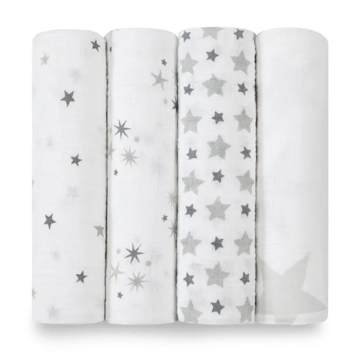 Cotton muslin 4-pack "twinkle"-Blankets & swaddling-aden + anais-Blue Almonds-London-South Kensington