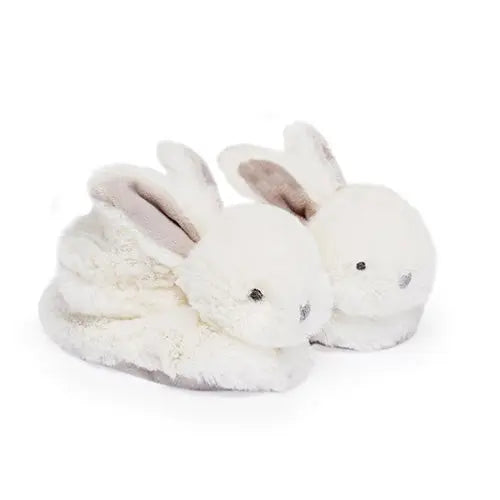 Plush rattle baby booties - beige-Booties, mittens & hats-Doudou Compagnie-Blue Almonds-London-South Kensington