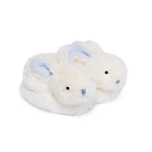 Plush rattle baby booties - blue-Booties, mittens & hats-Doudou Compagnie-Blue Almonds-London-South Kensington
