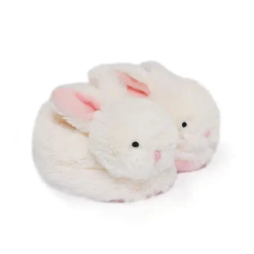 Plush rattle baby booties - pink-Booties, mittens & hats-Doudou Compagnie-Blue Almonds-London-South Kensington
