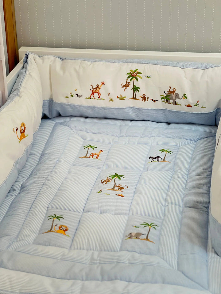 Cotbed half bumper "safari" blue-Bumpers & quilts-Gordonsbury-Blue Almonds-London-South Kensington