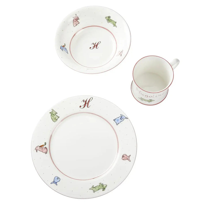 Personalised 3-piece ceramic set bunnies pink-Dining sets-Blue Almonds-Blue Almonds-London-South Kensington
