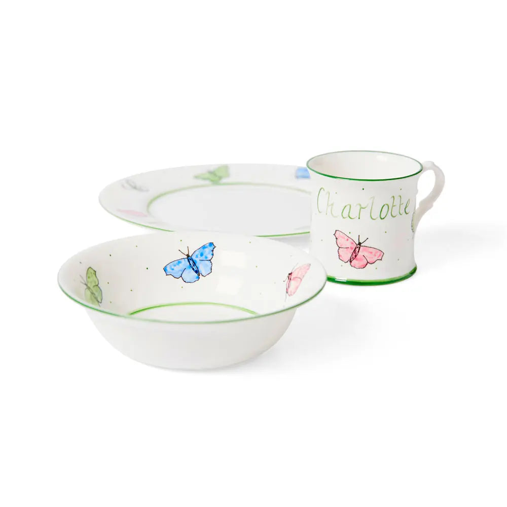 Personalised 3-piece ceramic set butterflies-Dining sets-Blue Almonds-Blue Almonds-London-South Kensington