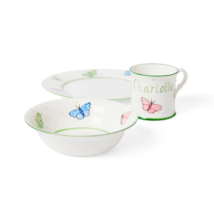 Personalised 3-piece ceramic set butterflies-Dining sets-Blue Almonds-Blue Almonds-London-South Kensington