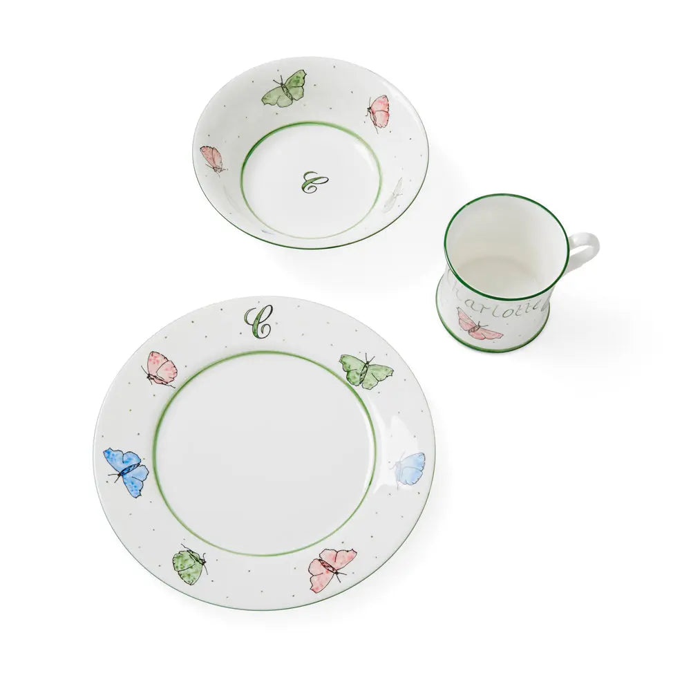 Personalised 3-piece ceramic set butterflies-Dining sets-Blue Almonds-Blue Almonds-London-South Kensington