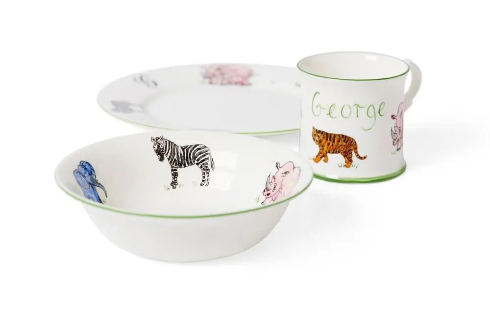 Personalised 3-piece ceramic set safari-Dining sets-Blue Almonds-Blue Almonds-London-South Kensington