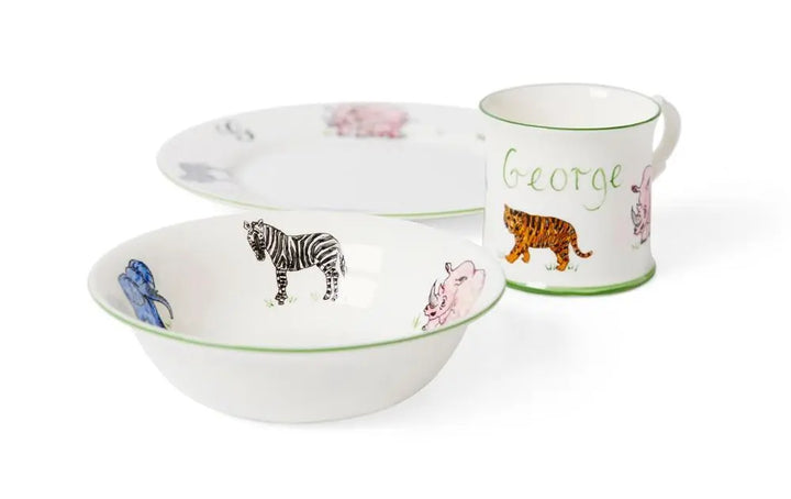 Personalised 3-piece ceramic set safari-Dining sets-Blue Almonds-Blue Almonds-London-South Kensington