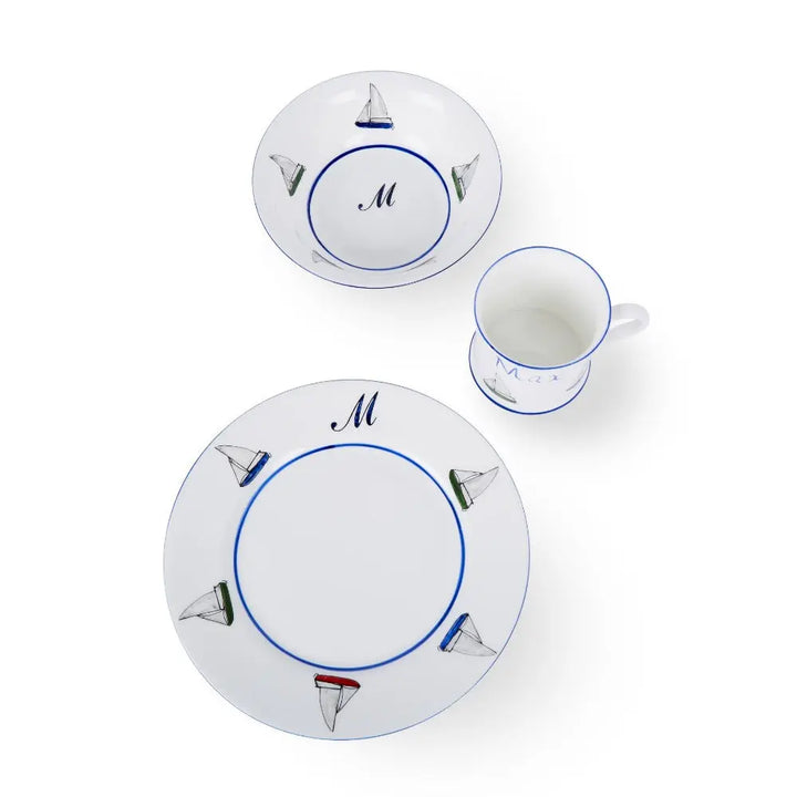 Personalised 3-piece ceramic set sailing boat-Dining sets-Blue Almonds-Blue Almonds-London-South Kensington