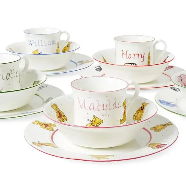 Personalised 3-piece ceramic set teddies blue-Dining sets-Blue Almonds-Blue Almonds-London-South Kensington