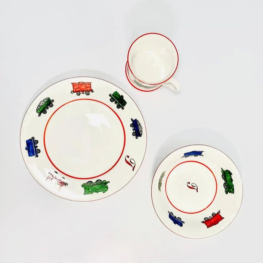 Personalised 3-piece ceramic set trains-Dining sets-Blue Almonds-Blue Almonds-London-South Kensington