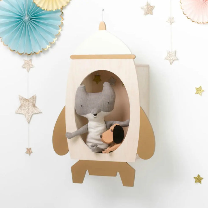 Rocket shelf white/natural & gold-Fun shelves-Up Warsaw-Blue Almonds-London-South Kensington