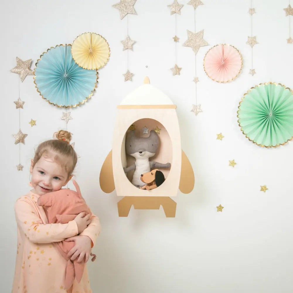 Rocket shelf white/natural & gold-Fun shelves-Up Warsaw-Blue Almonds-London-South Kensington