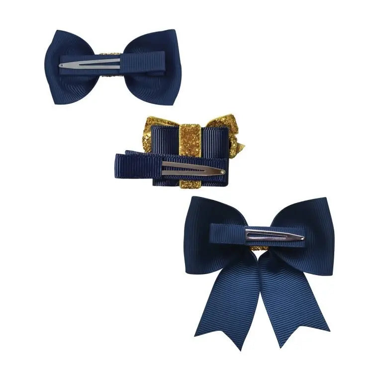 Set of 3 bows Xmas collections navy-Hair accessories-Milledeux-Blue Almonds-London-South Kensington