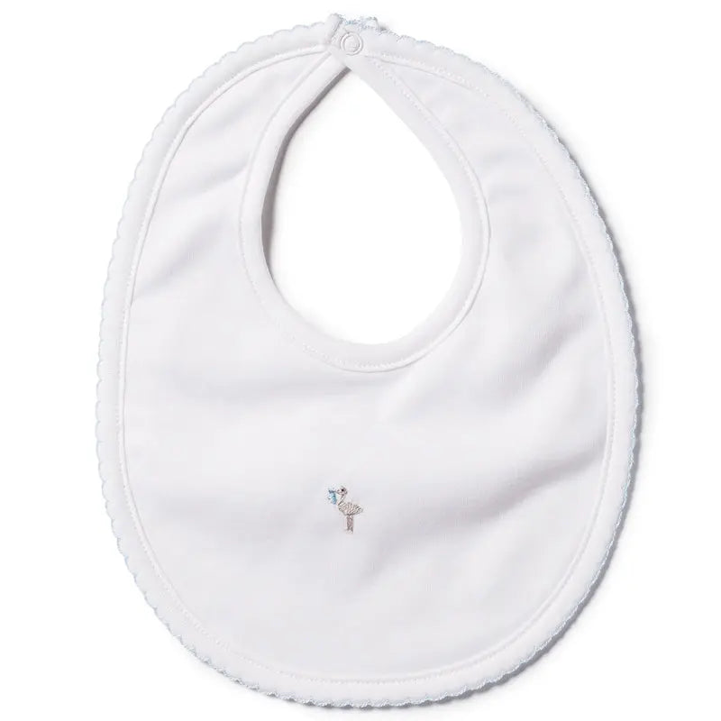 Baby boys embroidered bib - Stork blue-Layette-Lyda Baby-Blue Almonds-London-South Kensington