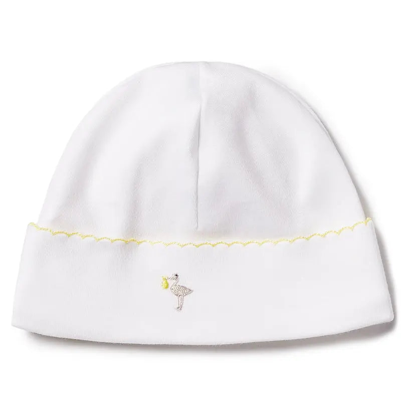 Baby embroidered hat - Stork yellow-Layette-Lyda Baby-Blue Almonds-London-South Kensington